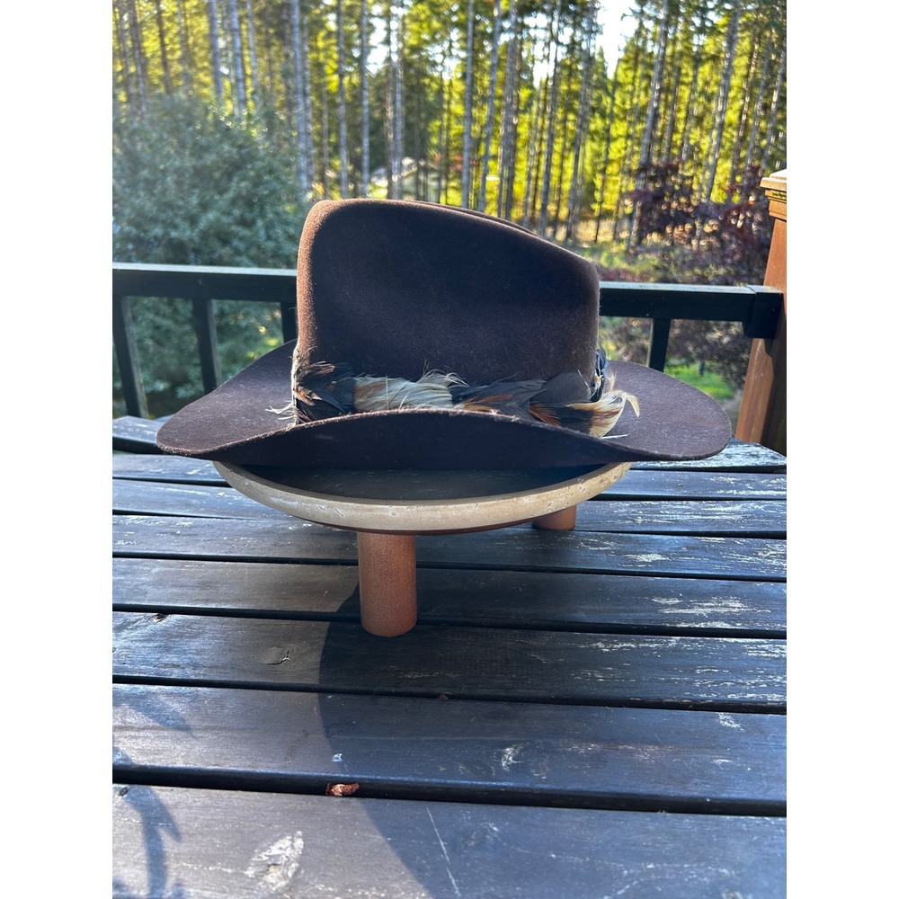 Vintage Levi Strauss & Co Brown Fur Felt Feather Band Cowboy Hat 470-02 7 1/8